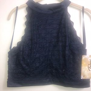 Trixxi Halter Crop Top zippered & jewels closure
